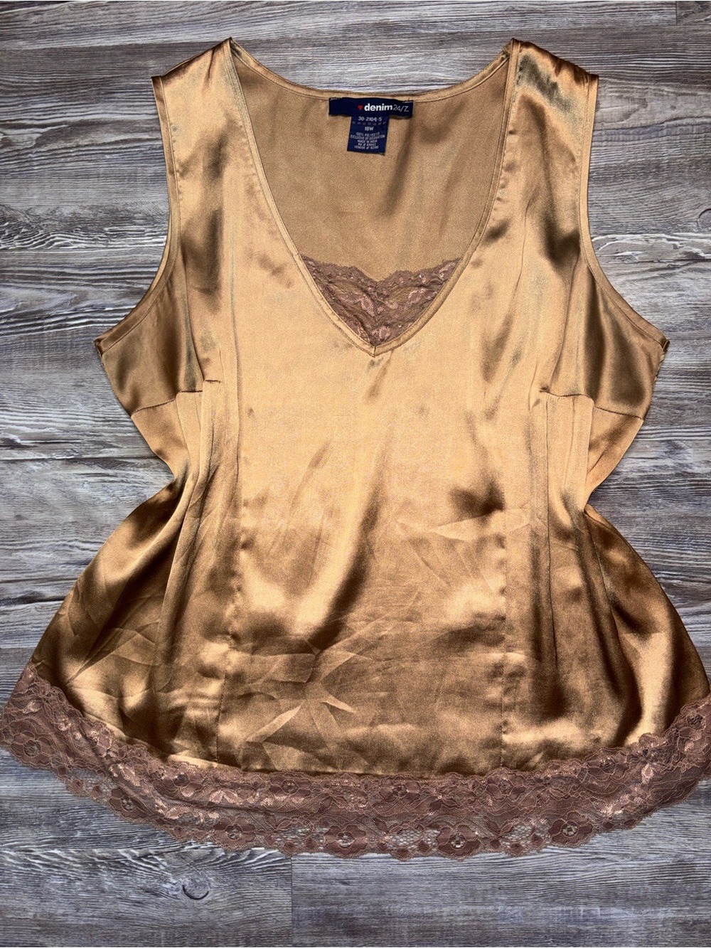 Denim 24/7 Satin Lace-Trim Tank in Bronze